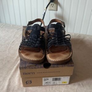 Born Navy Leather Woven Slingback Sandals - Men's